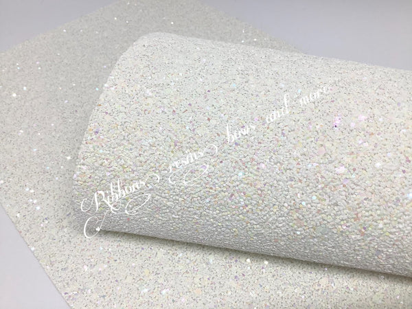 Premium Matt Chunky Glitter Synthetic Leatherette White