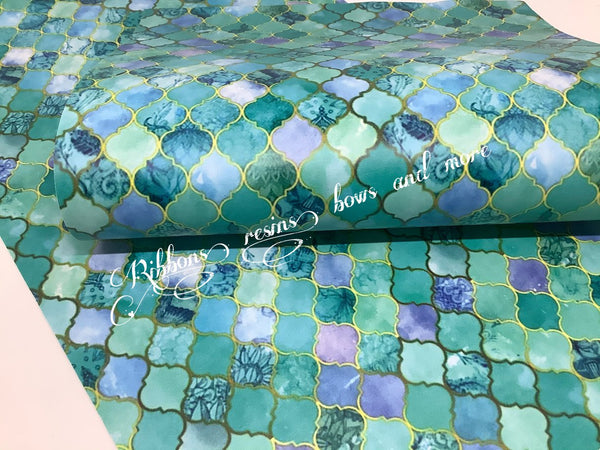 ✔️Moroccan tiles Aqua Synthetic Leatherette (smooth)