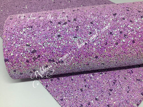 Glow in the Dark Sequin Chunky Glitter synthetic leatherette - Lavender