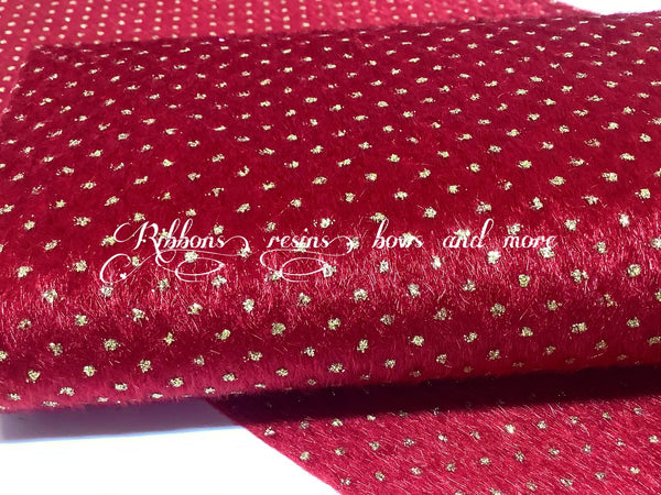 ✔️Faux Mohair Synthetic fabric - Dark Red with Glitter Spots