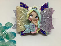 Handmade Leatherette bow - Pastel Sparkle Mermaid Clay Bow