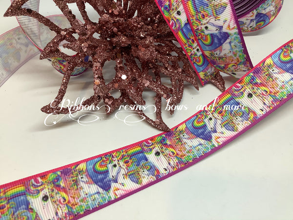 ✔️1" (25mm) Unicorn grosgrain ribbon