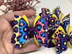 ✔️Handmade Jade Leatherette bow - Rainbow Leopard