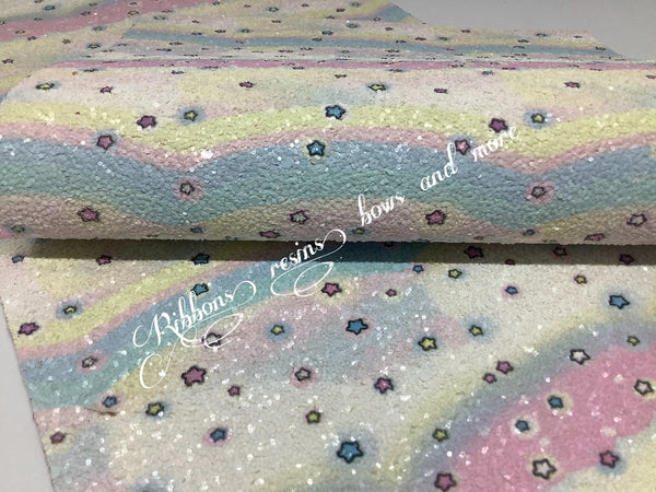 ✔️Premium Chunky Glitter Synthetic Leatherette - Rainbow Stars