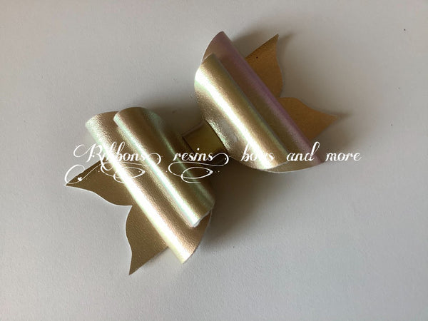 Handmade Leatherette bow - Iridescent Gold