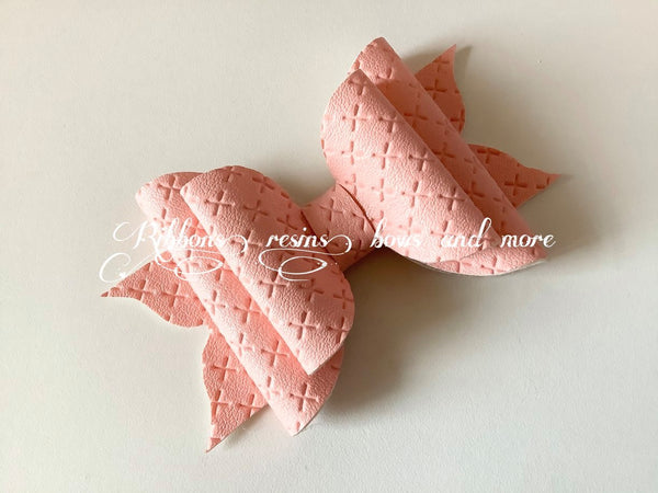 Handmade Leatherette bow - x stitch peach