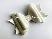 Handmade Leatherette bow - Iridescent  White