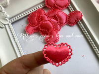 1" Padded Lace Edge Satin Heart - Hot Pink
