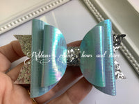 Handmade Leatherette bow - Mosaic Blue