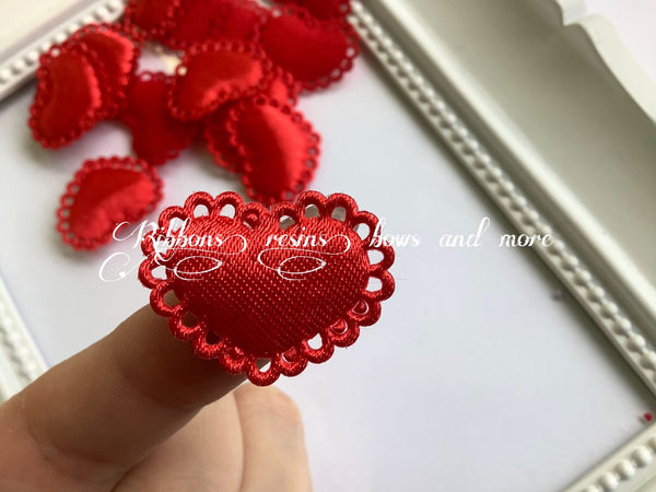 1" Padded Lace Edge Satin Heart - Red
